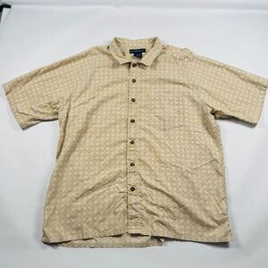 ExOfficio Men's Shirt XL Tech Retro Style Geometric Chain Link Yellow Beige Blue